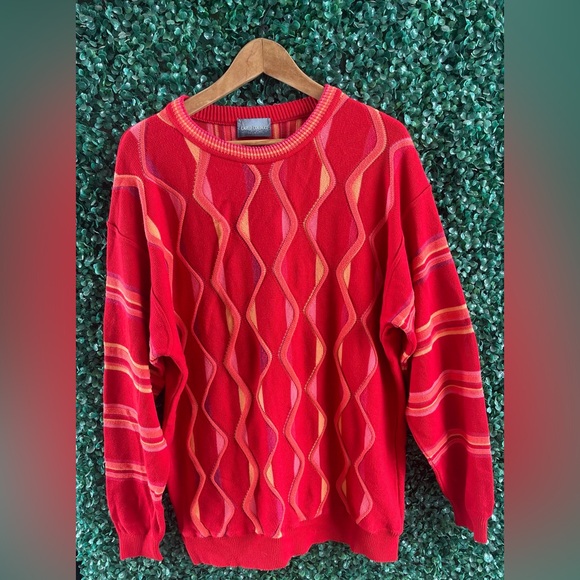 VINTAGE CARLO COLUCCI TEXTURED KNIT SWEATER RED/ORANGE 3XL - Picture 1 of 8